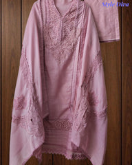 Cotton (Khadi) Pakistani Crochet Lace Semi-Stitched Suit with Dupatta (3 Pc Set)