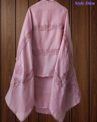 Cotton (Khadi) Pakistani Crochet Lace Semi-Stitched Suit with Dupatta (3 Pc Set)