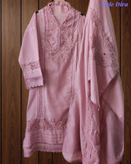 Cotton (Khadi) Pakistani Crochet Lace Semi-Stitched Suit with Dupatta (3 Pc Set)