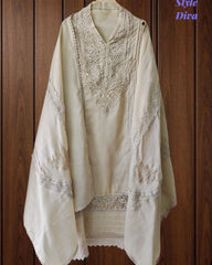 Cotton (Khadi) Pakistani Crochet Lace Semi-Stitched Suit with Dupatta (3 Pc Set)