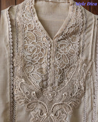 Cotton (Khadi) Pakistani Crochet Lace Semi-Stitched Suit with Dupatta (3 Pc Set)