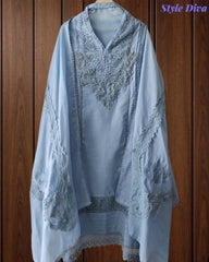 Cotton (Khadi) Pakistani Crochet Lace Semi-Stitched Suit with Dupatta (3 Pc Set)
