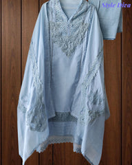 Cotton (Khadi) Pakistani Crochet Lace Semi-Stitched Suit with Dupatta (3 Pc Set)