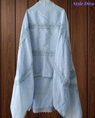 Cotton (Khadi) Pakistani Crochet Lace Semi-Stitched Suit with Dupatta (3 Pc Set)
