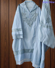 Cotton (Khadi) Pakistani Crochet Lace Semi-Stitched Suit with Dupatta (3 Pc Set)