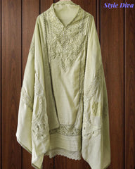 Cotton (Khadi) Pakistani Crochet Lace Semi-Stitched Suit with Dupatta (3 Pc Set) .