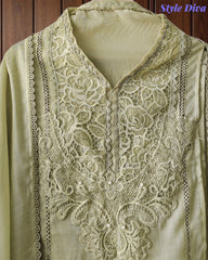 Cotton (Khadi) Pakistani Crochet Lace Semi-Stitched Suit with Dupatta (3 Pc Set) .