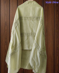 Cotton (Khadi) Pakistani Crochet Lace Semi-Stitched Suit with Dupatta (3 Pc Set) .
