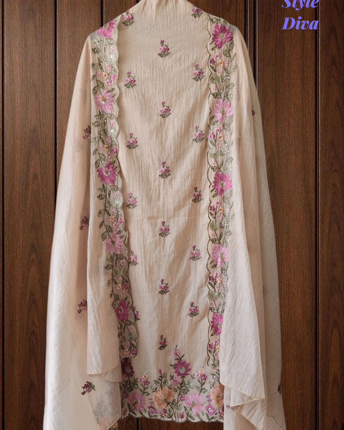 Premium Mul Cotton Unstitched Suit with Colorful Embroidery and Scalloped Edge Dupatta