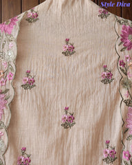 Premium Mul Cotton Unstitched Suit with Colorful Embroidery and Scalloped Edge Dupatta
