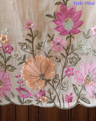 Premium Mul Cotton Unstitched Suit with Colorful Embroidery and Scalloped Edge Dupatta