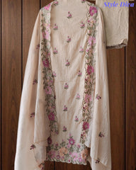 Premium Mul Cotton Unstitched Suit with Colorful Embroidery and Scalloped Edge Dupatta
