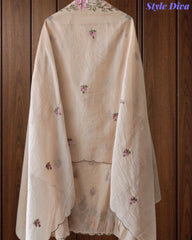 Premium Mul Cotton Unstitched Suit with Colorful Embroidery and Scalloped Edge Dupatta