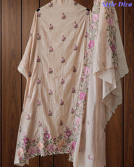 Premium Mul Cotton Unstitched Suit with Colorful Embroidery and Scalloped Edge Dupatta