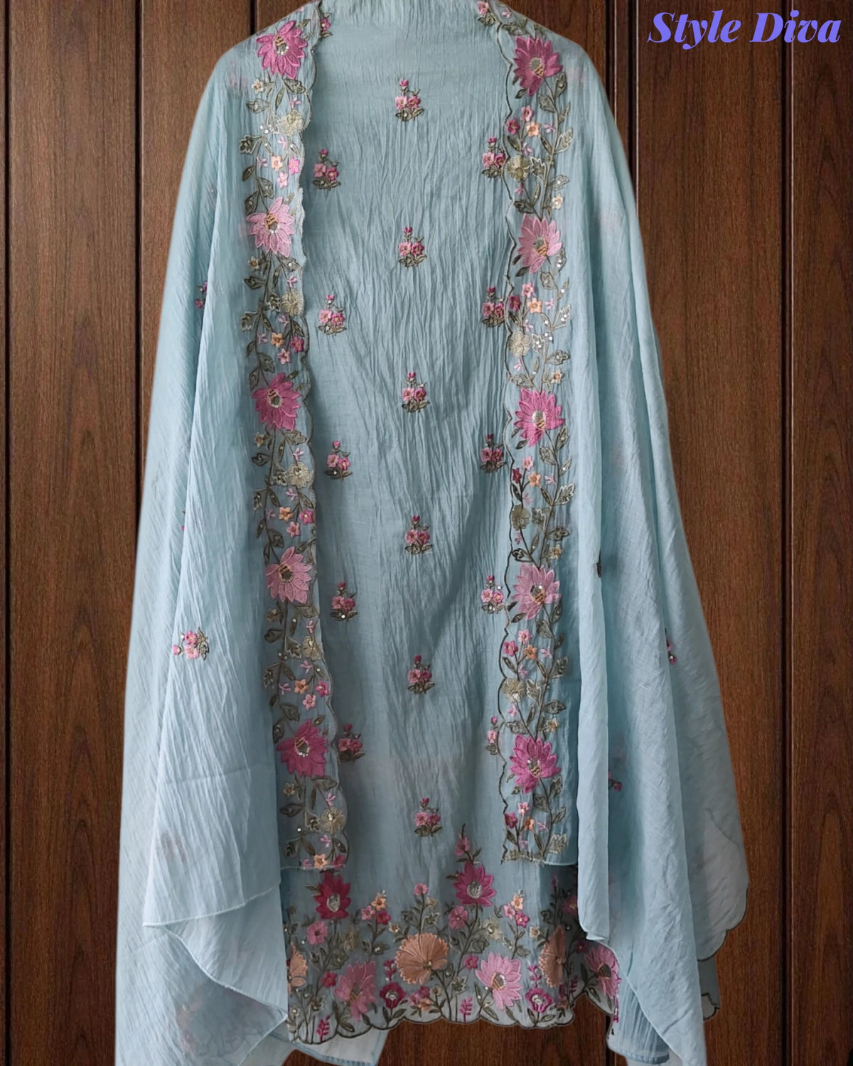 Premium Mul Cotton Unstitched Suit with Colorful Embroidery and Scalloped Edge Dupatta