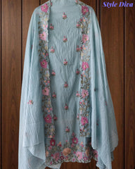 Premium Mul Cotton Unstitched Suit with Colorful Embroidery and Scalloped Edge Dupatta