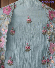 Premium Mul Cotton Unstitched Suit with Colorful Embroidery and Scalloped Edge Dupatta