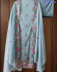 Premium Mul Cotton Unstitched Suit with Colorful Embroidery and Scalloped Edge Dupatta