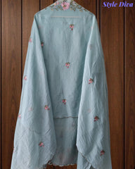 Premium Mul Cotton Unstitched Suit with Colorful Embroidery and Scalloped Edge Dupatta