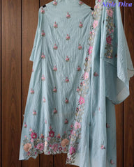 Premium Mul Cotton Unstitched Suit with Colorful Embroidery and Scalloped Edge Dupatta