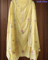 Crush Mul Cotton Block Print Unstitched Suit with Pita Embroidery Detailing