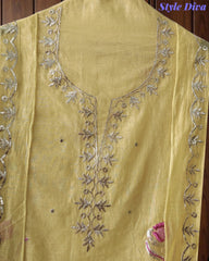 Crush Mul Cotton Block Print Unstitched Suit with Pita Embroidery Detailing