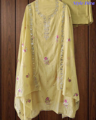 Crush Mul Cotton Block Print Unstitched Suit with Pita Embroidery Detailing