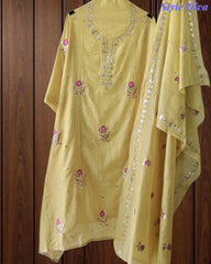 Crush Mul Cotton Block Print Unstitched Suit with Pita Embroidery Detailing