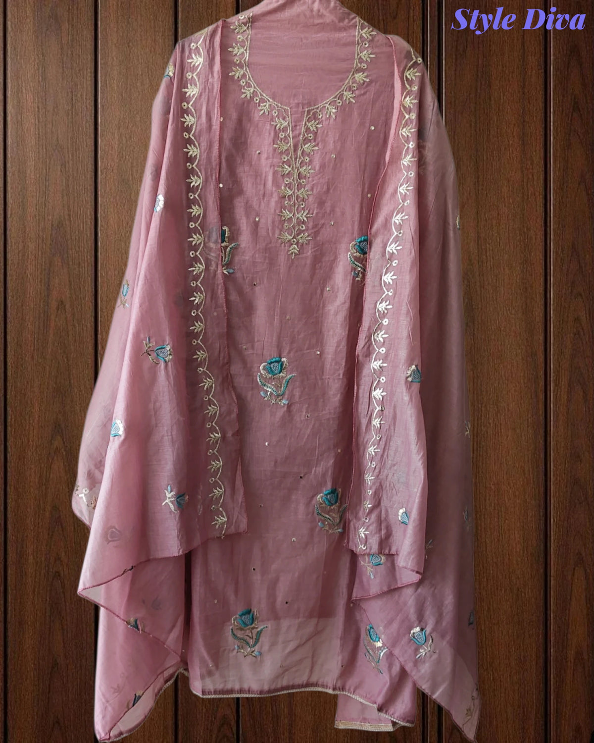 Crush Mul Cotton Block Print Unstitched Suit with Pita Embroidery Detailing