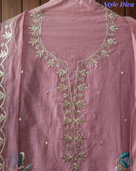Crush Mul Cotton Block Print Unstitched Suit with Pita Embroidery Detailing