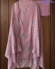 Crush Mul Cotton Block Print Unstitched Suit with Pita Embroidery Detailing