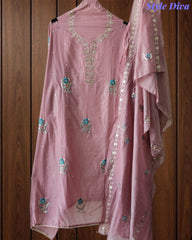 Crush Mul Cotton Block Print Unstitched Suit with Pita Embroidery Detailing