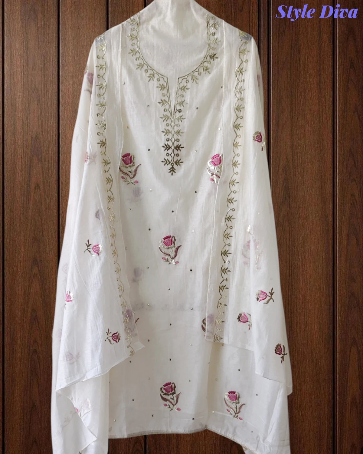 Crush Mul Cotton Block Print Unstitched Suit with Pita Embroidery Detailing