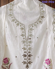 Crush Mul Cotton Block Print Unstitched Suit with Pita Embroidery Detailing