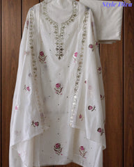 Crush Mul Cotton Block Print Unstitched Suit with Pita Embroidery Detailing