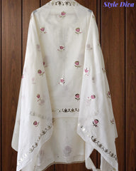 Crush Mul Cotton Block Print Unstitched Suit with Pita Embroidery Detailing