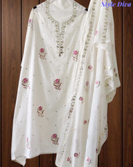 Crush Mul Cotton Block Print Unstitched Suit with Pita Embroidery Detailing