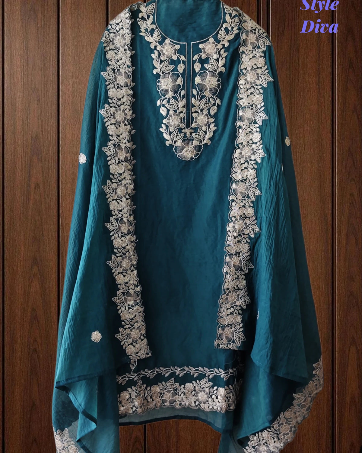 Mul Cotton Unstitched Suit Set with Overall Zari Embroidery