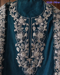 Mul Cotton Unstitched Suit Set with Overall Zari Embroidery