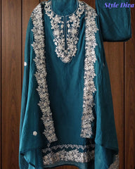 Mul Cotton Unstitched Suit Set with Overall Zari Embroidery
