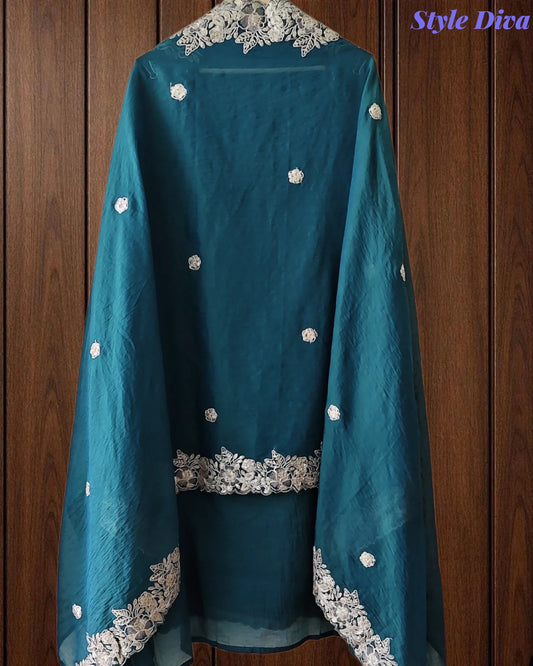 Mul Cotton Unstitched Suit Set with Overall Zari Embroidery