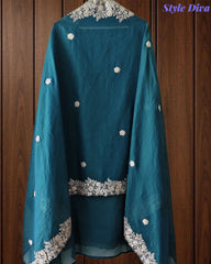 Mul Cotton Unstitched Suit Set with Overall Zari Embroidery