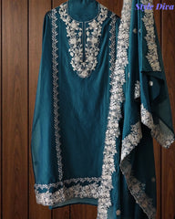 Mul Cotton Unstitched Suit Set with Overall Zari Embroidery