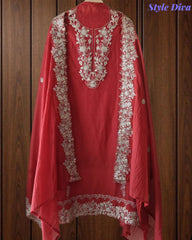 Mul Cotton Unstitched Suit Set with Overall Zari Embroidery