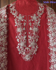 Mul Cotton Unstitched Suit Set with Overall Zari Embroidery