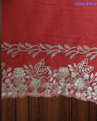 Mul Cotton Unstitched Suit Set with Overall Zari Embroidery