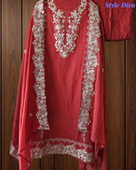 Mul Cotton Unstitched Suit Set with Overall Zari Embroidery