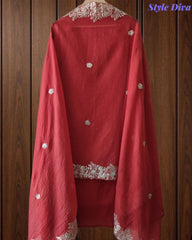 Mul Cotton Unstitched Suit Set with Overall Zari Embroidery