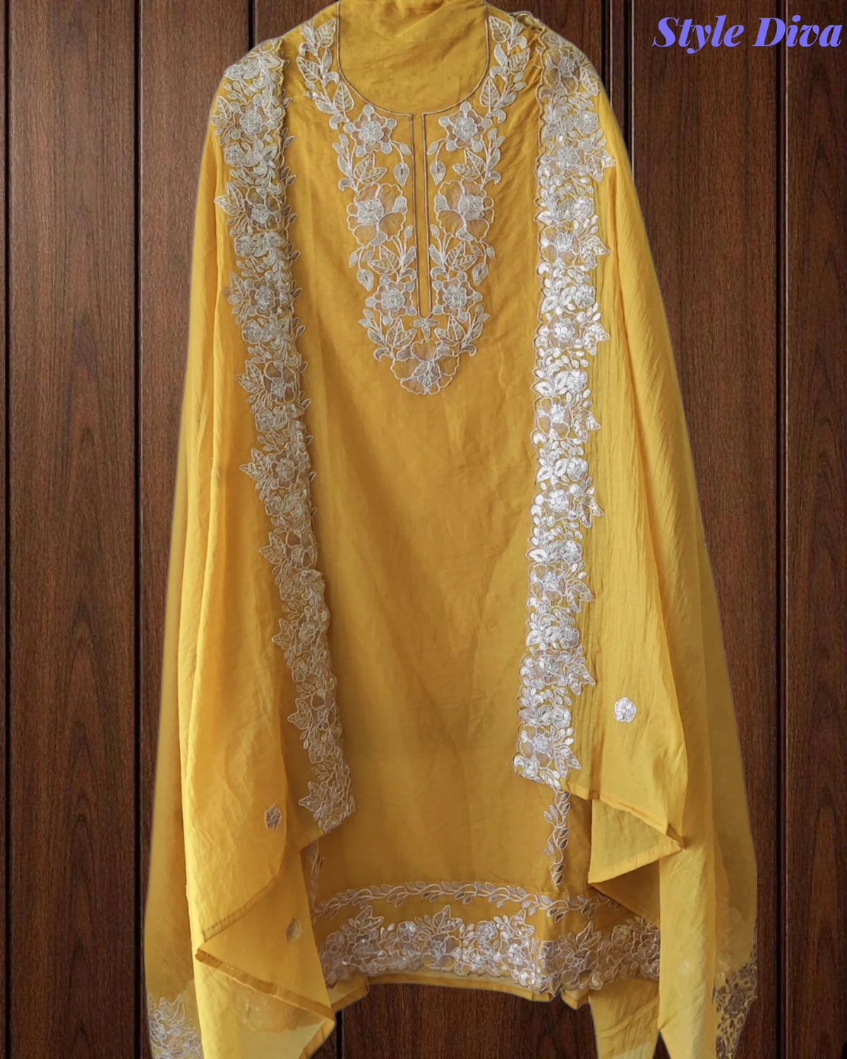 Mul Cotton Unstitched Suit Set with Overall Zari Embroidery