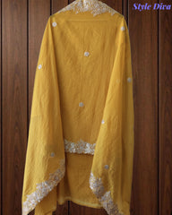 Mul Cotton Unstitched Suit Set with Overall Zari Embroidery